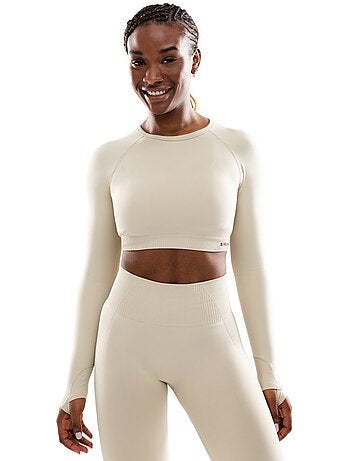 Top corto sportivo a maniche lunghe senza cuciture da donna fitness donna victor