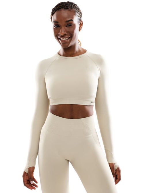 Top corto sportivo a maniche lunghe senza cuciture da donna fitness donna victor - Kiabi Top corto sportivo a maniche lunghe senza cuciture da donna fitness donna victor - Kiabi