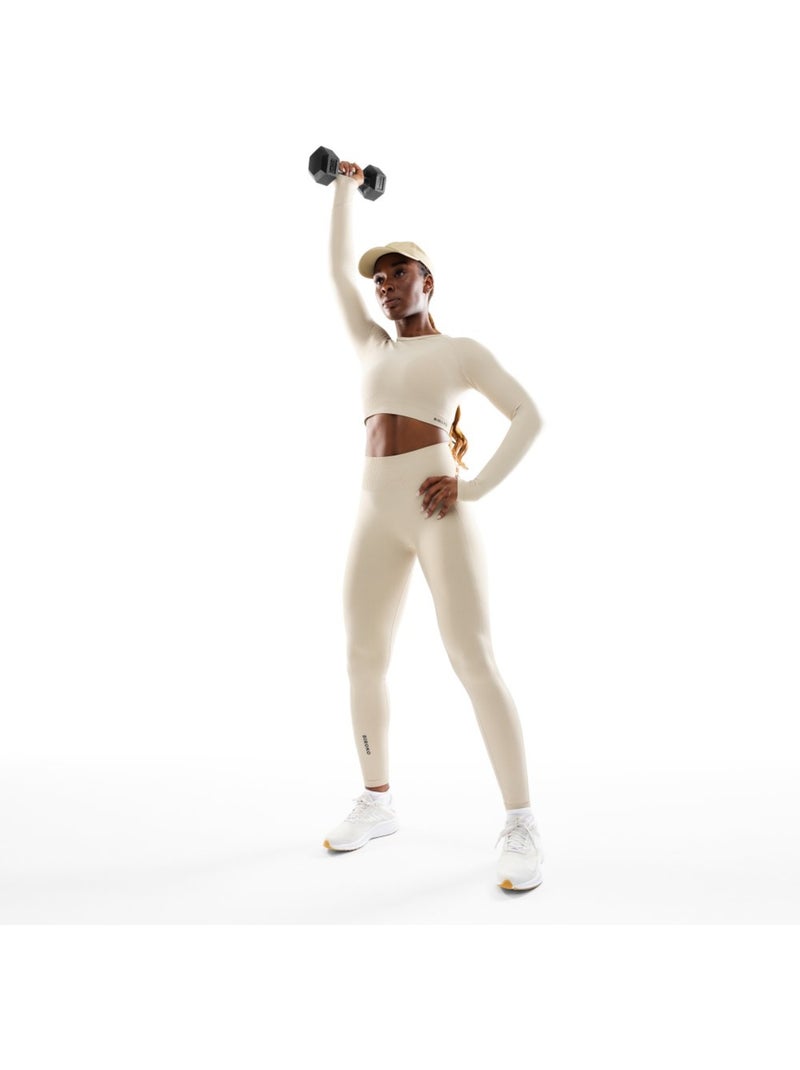 Top corto sportivo a maniche lunghe senza cuciture da donna fitness donna victor Beige - Kiabi