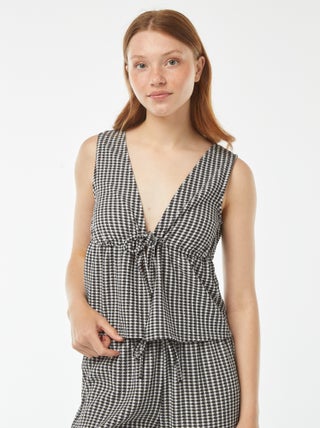 Top corto vichy in maglia goffrata