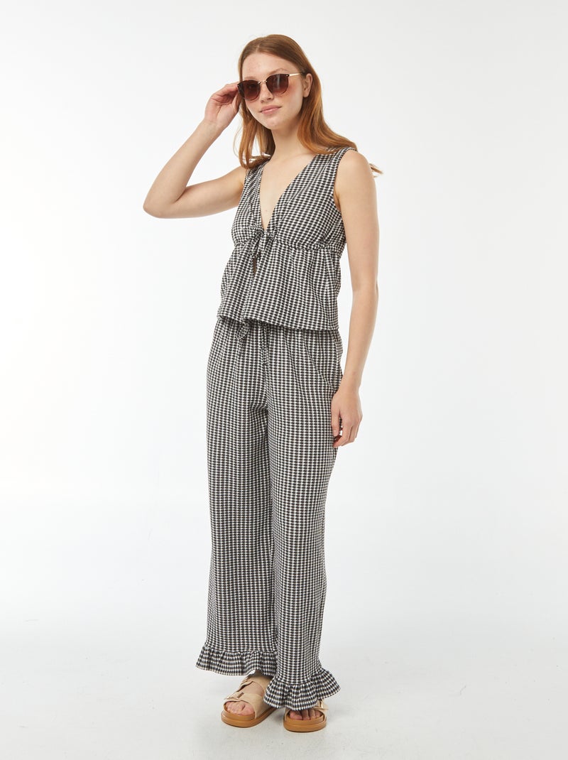 Top corto vichy in maglia goffrata Nero - Kiabi