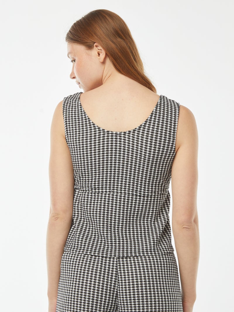 Top corto vichy in maglia goffrata Nero - Kiabi