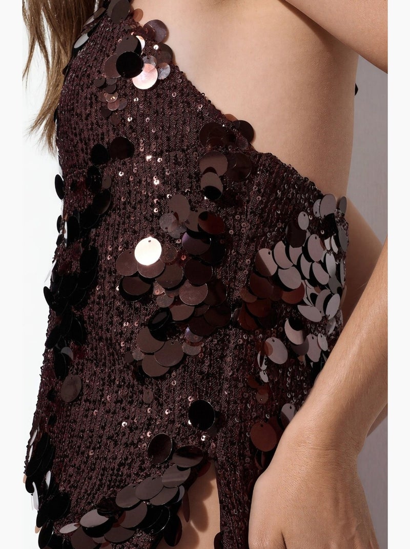 Top crop da donna con scollo all'americana e dettaglio di paillettes busem Marrone - Kiabi