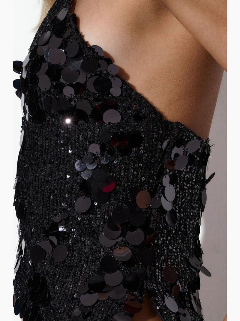 Top crop da donna con scollo all'americana e dettaglio di paillettes busem Nero - Kiabi