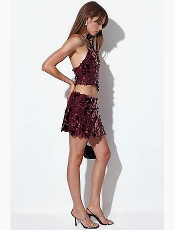 Top crop da donna con scollo all'americana e dettaglio di paillettes busem