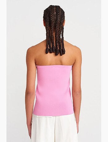 Top crop in maglia a coste senza spalline con bottoni dilvin