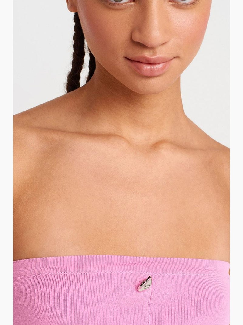 Top crop in maglia a coste senza spalline con bottoni dilvin Rosa fluo/Solinotes - Kiabi