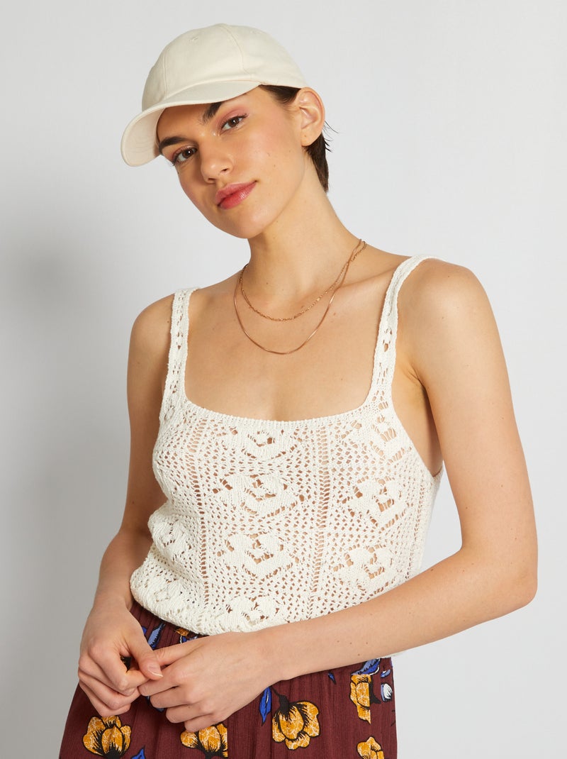 Top cropped con spalline all'uncinetto BIANCO - Kiabi