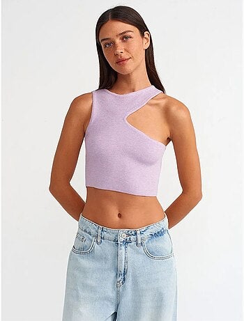 Top cropped in maglia asimmetrico senza cuciture dilvin