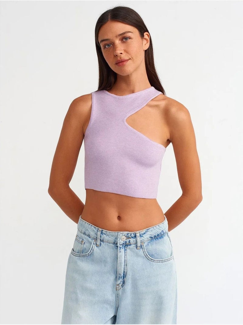 Top cropped in maglia asimmetrico senza cuciture dilvin Lavanda - Kiabi
