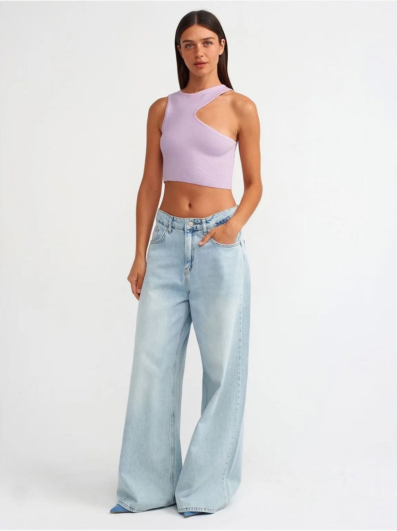 Top cropped in maglia asimmetrico senza cuciture dilvin Lavanda - Kiabi