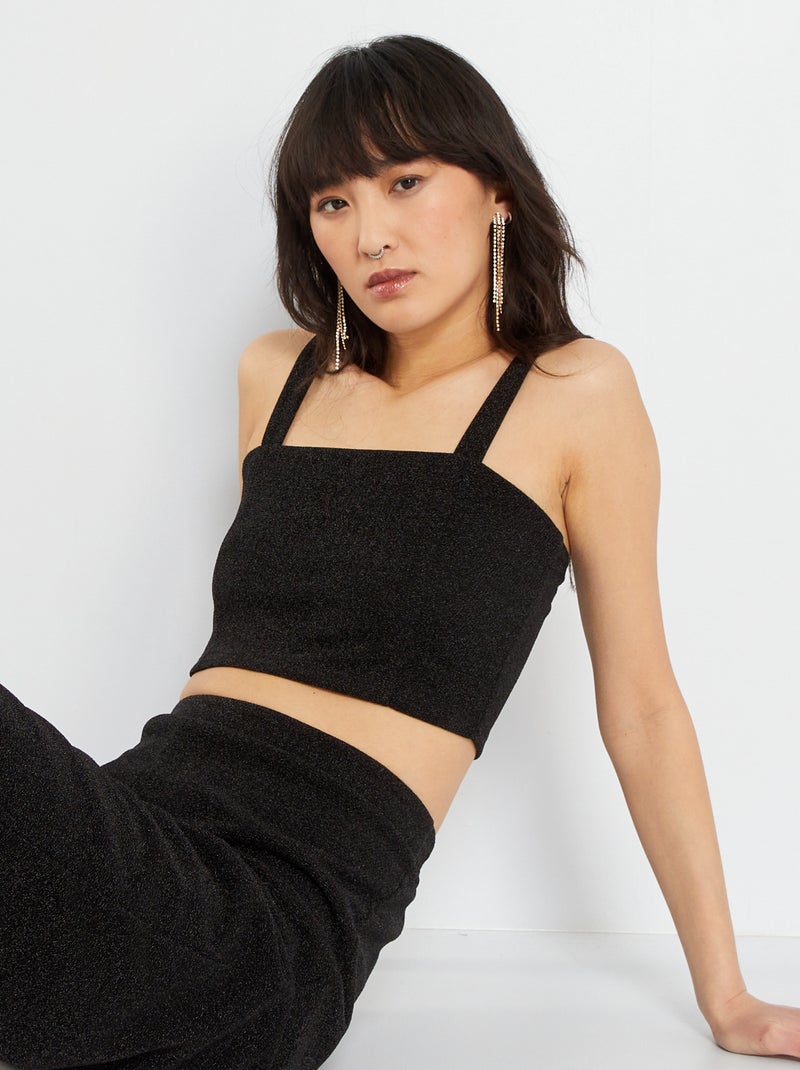 Top cropped in maglia lavorata a crêpe leggermente elastica nero - Kiabi