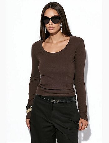 Top da donna a maniche lunghe a coste, slim fit busem