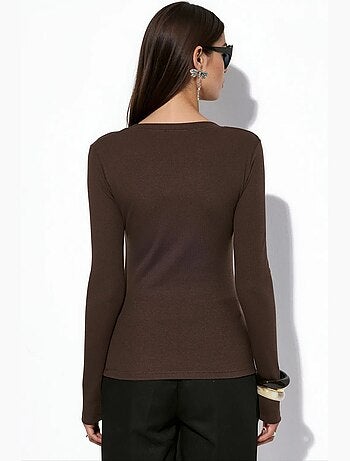 Top da donna a maniche lunghe a coste, slim fit busem