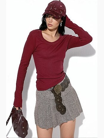 Top da donna a maniche lunghe a coste, slim fit busem