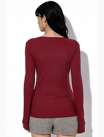 Top da donna a maniche lunghe a coste, slim fit busem