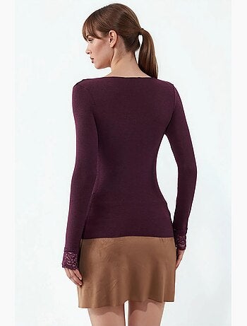 Top da donna in pizzo a maniche lunghe con scollo a v busem