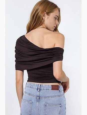 Top drappeggiato collo asimmetrico hiccup