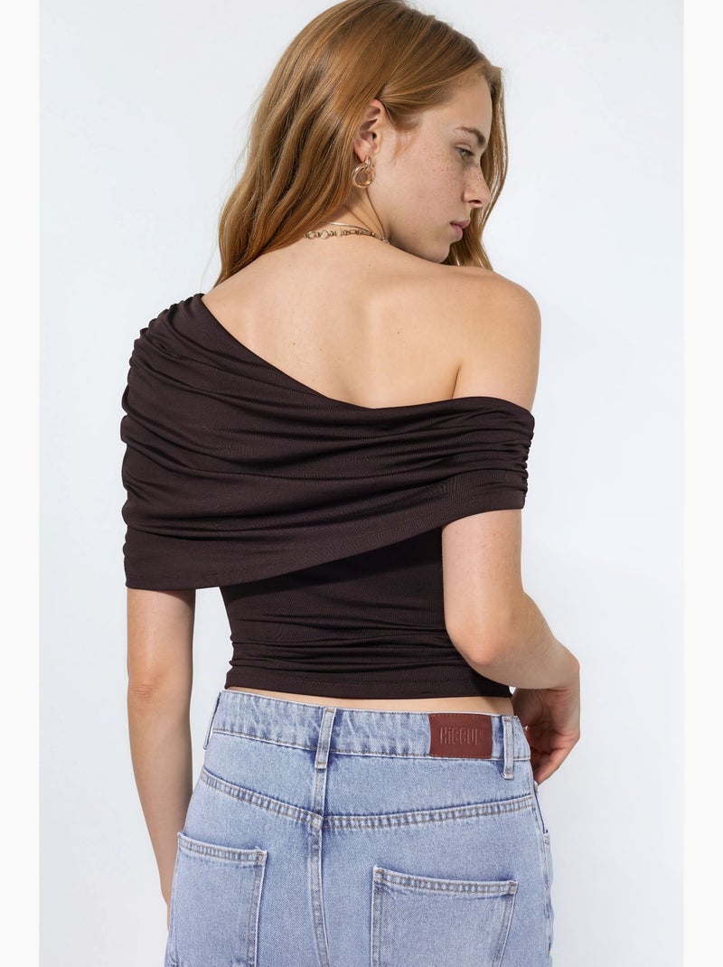 Top drappeggiato collo asimmetrico hiccup Marrone cioccolato - Kiabi