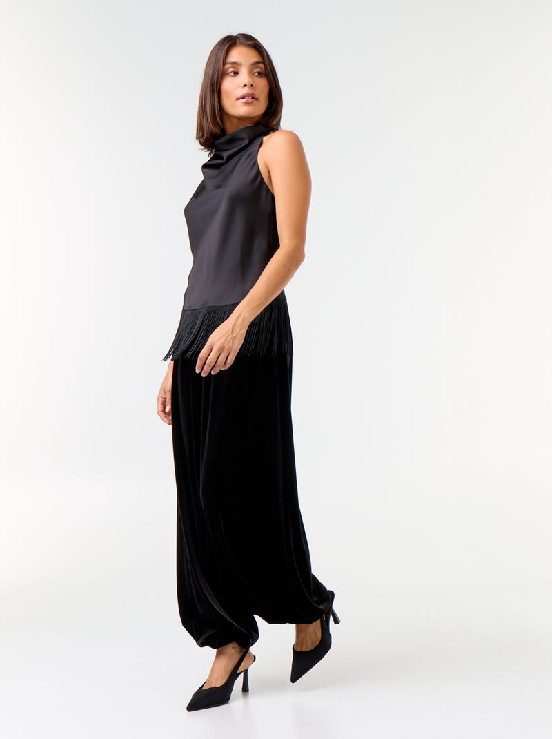 Top drappeggiato con scollo all'americana Nero - Kiabi