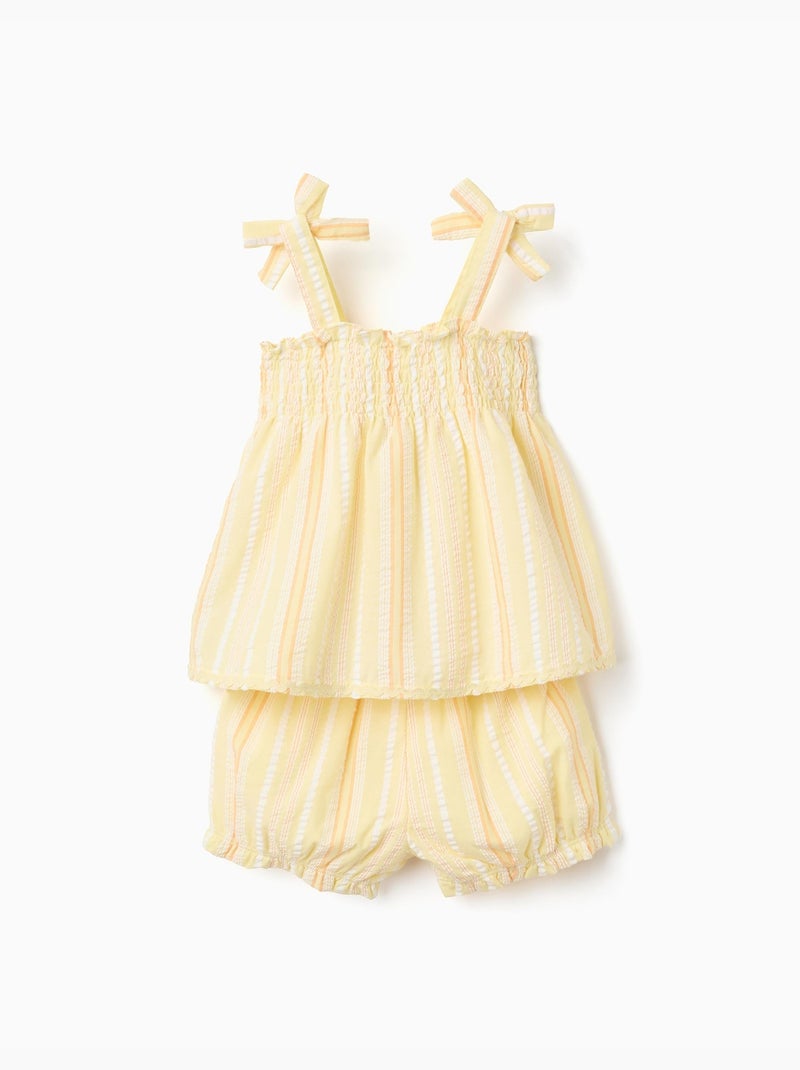 Top e pantaloncini in cotone a righe Giallo chiaro - Kiabi