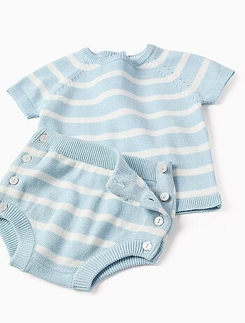 Top e pantaloncini in maglia di cotone a righe