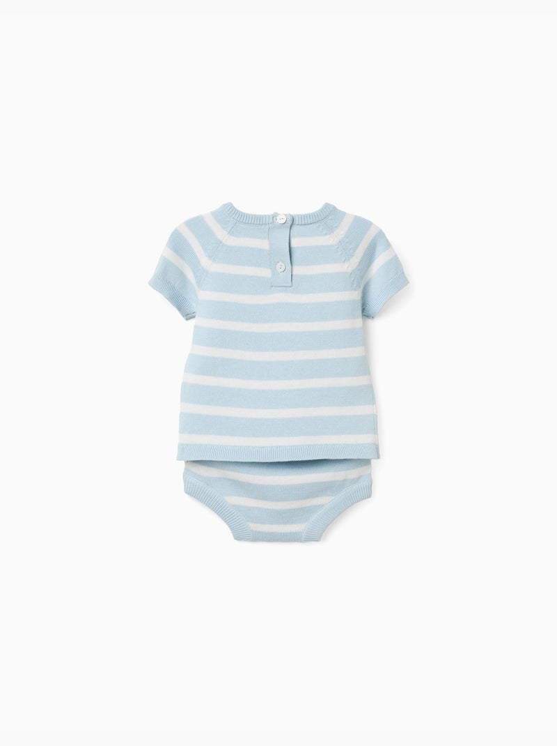 Top e pantaloncini in maglia di cotone a righe Bianco - Kiabi