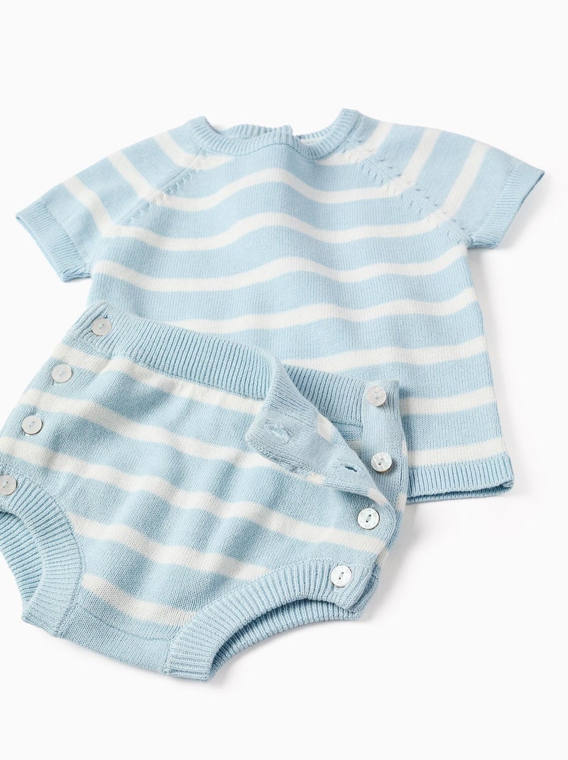 Top e pantaloncini in maglia di cotone a righe Bianco - Kiabi