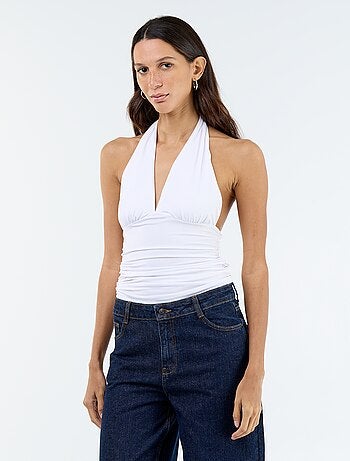 Top elasticizzato con scollo all'americana