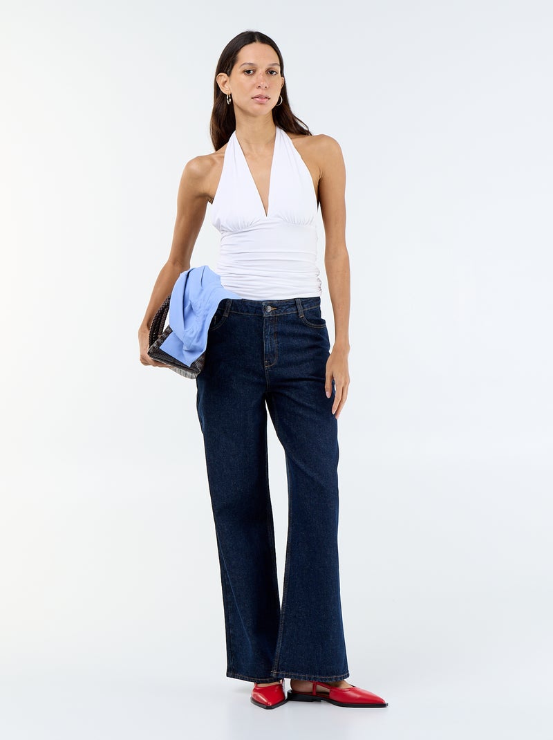 Top elasticizzato con scollo all'americana Bianco - Kiabi