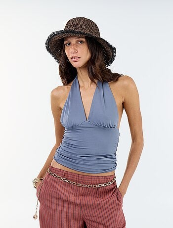 Top elasticizzato con scollo all'americana