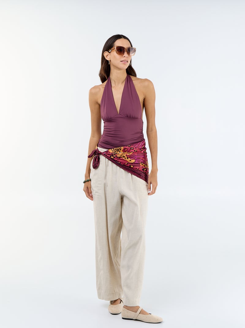 Top elasticizzato con scollo all'americana Viola - Kiabi