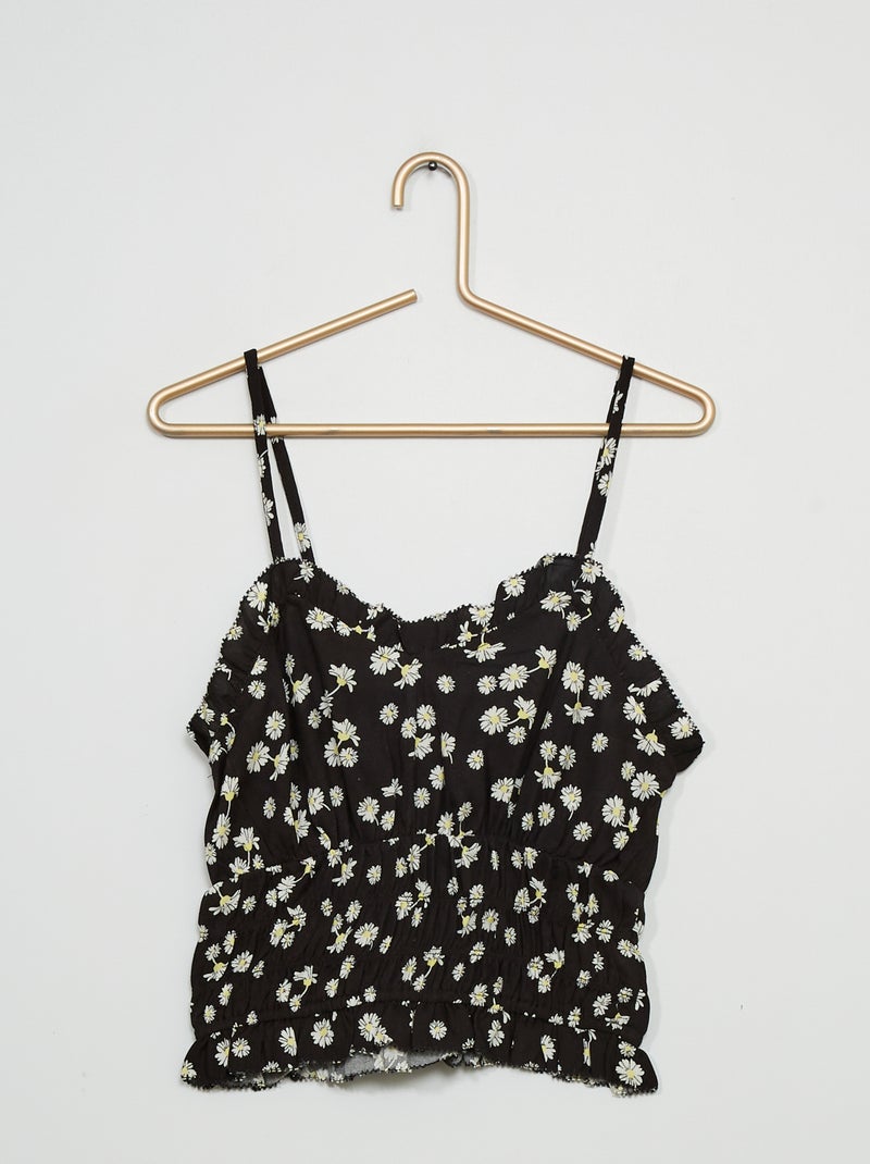 Top floreale con punto smock e volant fantasia NERO - Kiabi