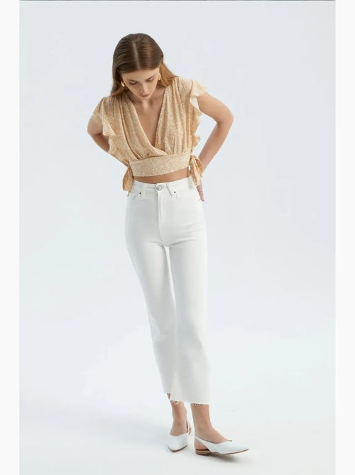 Top floreale scollo a v con nodo laterale hiccup - Kiabi Top floreale scollo a v con nodo laterale hiccup - Kiabi