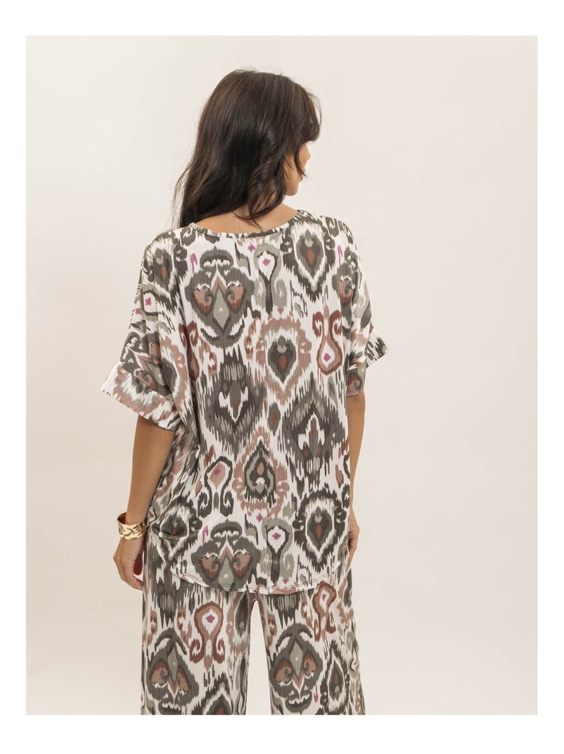 Top fluide manches courtes motifs FLORINE Cachi - Kiabi