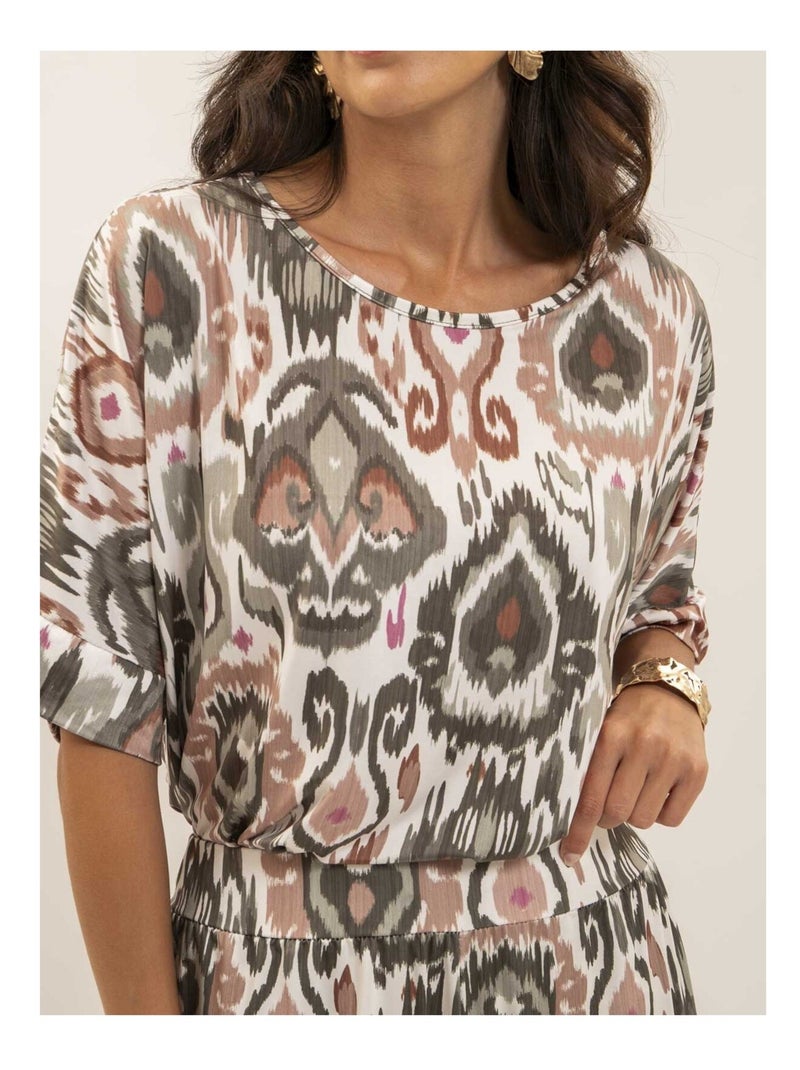 Top fluide manches courtes motifs FLORINE Cachi - Kiabi