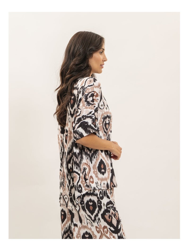 Top fluide manches courtes motifs FLORINE Nero - Kiabi