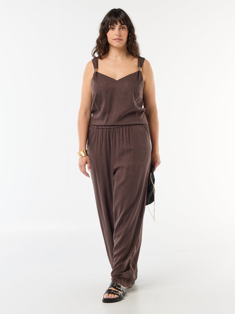 Top fluido in misto lino con gioielli dorati Marrone - Kiabi