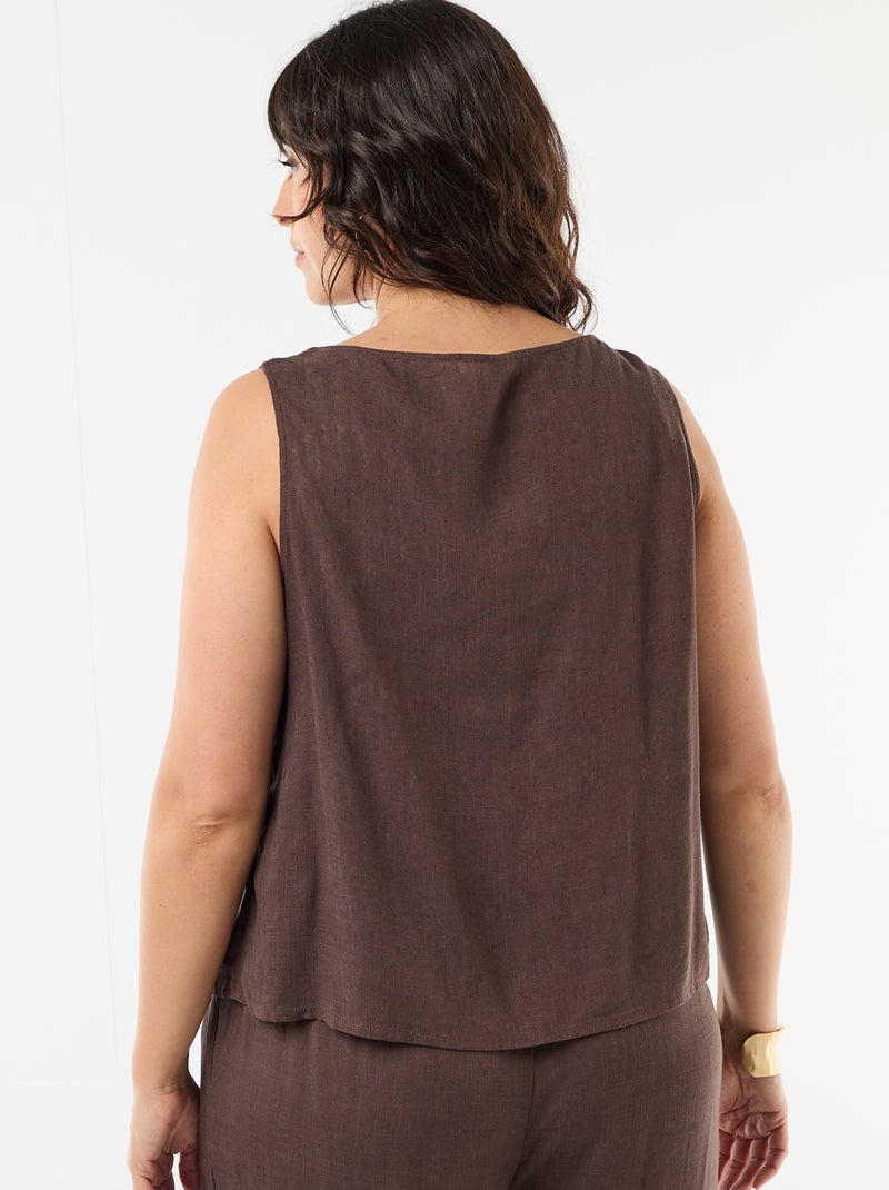 Top fluido in misto lino con gioielli dorati Marrone - Kiabi