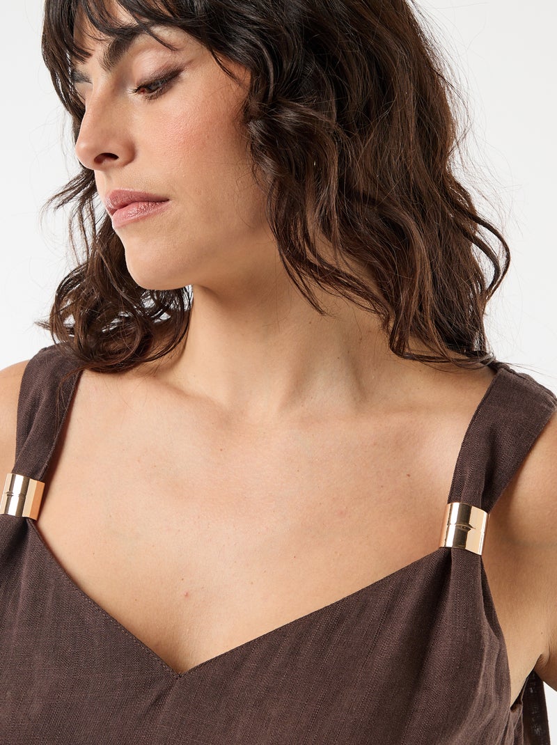 Top fluido in misto lino con gioielli dorati Marrone - Kiabi