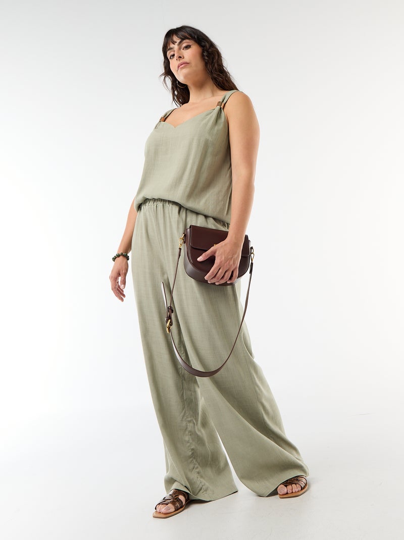 Top fluido in misto lino con gioielli dorati Verde - Kiabi
