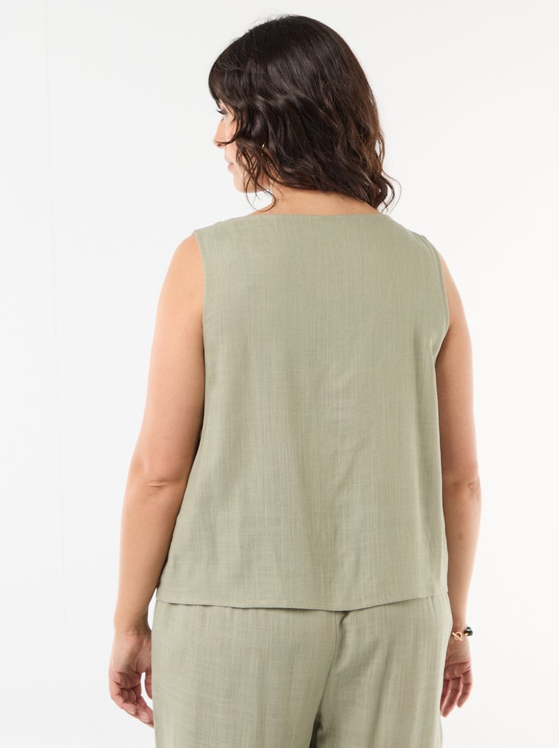 Top fluido in misto lino con gioielli dorati Verde - Kiabi