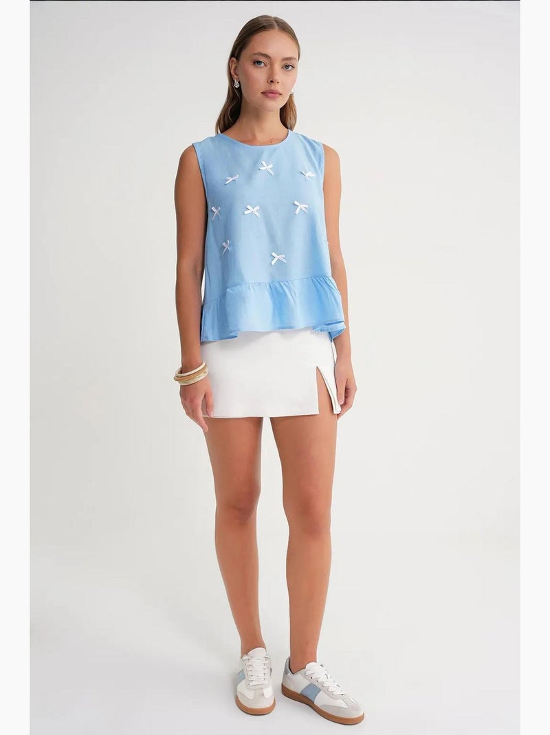Top girocollo dettaglio fiocco mixray Blu cielo - Kiabi