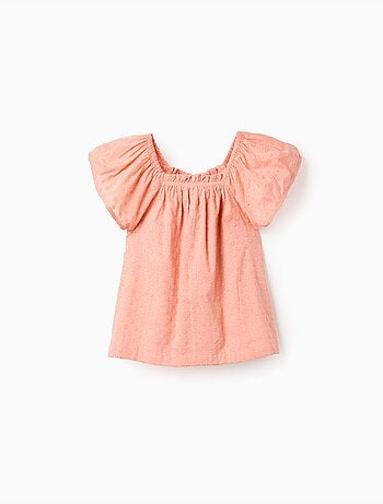 Top in cotone a pois con scollo quadrato