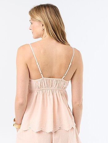Top in cotone con bordi ricamati