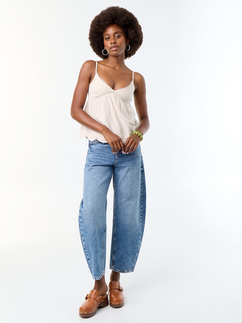 Top in cotone con bordi ricamati Grigio - Kiabi
