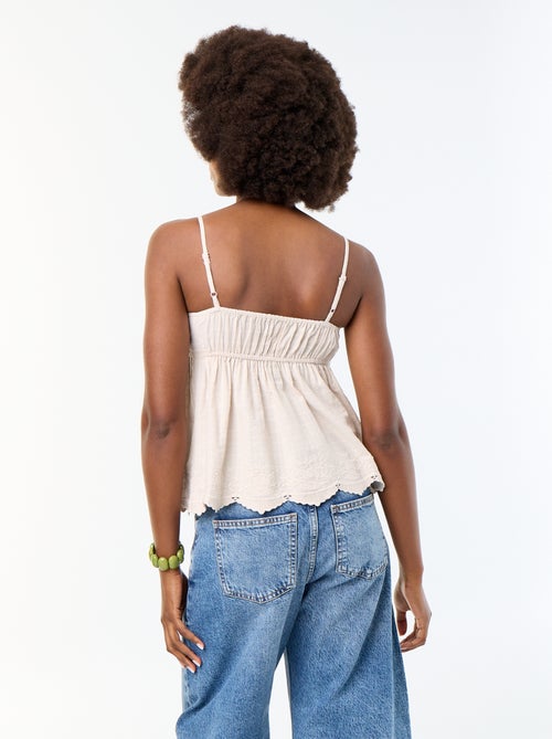 Top in cotone con bordi ricamati - Kiabi