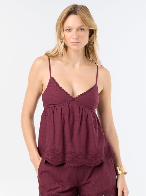 Top in cotone con bordi ricamati - Kiabi
