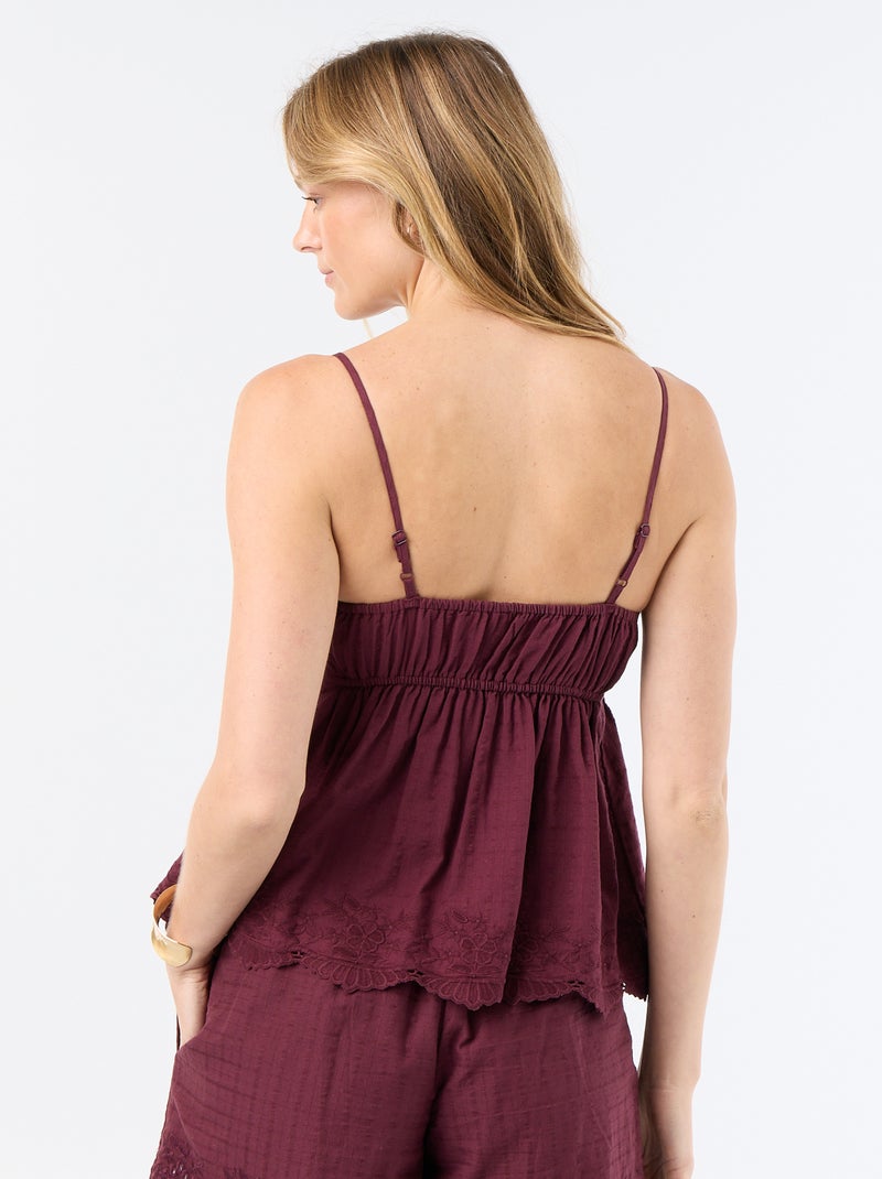 Top in cotone con bordi ricamati Rosso - Kiabi