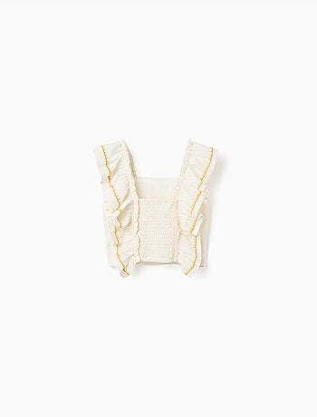 Top in cotone e lino con spalline arricciate